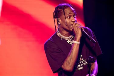 NEW YORK, NY - JUNE 02:  Travis Scott performs on stage on Day 2 of the 2018 Governors Ball Music Festival on June 2, 2018 in New York City.  (Photo by Steven Ferdman/Getty Images)