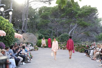 ISCHIA, ITALY - JUNE 29: Models walk the runway at the Max Mara Resort 2022 Collection Show on June 29, 2021 in Ischia, Italy. (Photo by Vittorio Zunino Celotto/Getty Images)