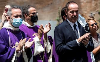 Massimo Lopez at the end of Raffaella Carra's funeral ceremony in the basilica of Santa Maria in Ara Coeli, in Rome, Italy, 09 July 2021. ANSA/ANGELO CARCONI