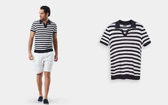 Maglia mezza manica in cotone a righe Maglia mezza manica in cotone a righe