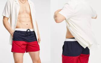 Brave Soul - Pantaloncini da bagno blu navy e rossi Brave Soul - Pantaloncini da bagno blu navy e rossi