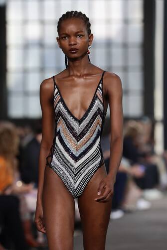 MILAN, ITALY - SEPTEMBER 24: A model walks the runway at the Missoni fashion show during the Milan Fashion Week - Spring / Summer 2022 on September 24, 2021 in Milan, Italy. (Photo by Vittorio Zunino Celotto/Getty Images)