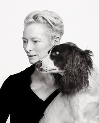 Tilda Swinton with Springer Spaniel Louis. See SWNS story SWBRdogs. Celebrity portrait photographer Andy Gotts has created a series of stunning images of the UK's most famous faces - and their dogs. The world-renowned photographer has teamed up with Guide Dogs and its A-list supporters to shine a light on the stars’ most loyal fans. Simon Cowell, David Walliams, Tilda Swinton and Fiona Bruce were among the celebs who posed with their pooches to celebrate the charity’s 90th anniversary and help launch the 2021 Guide Dogs Appeal to fund life-changing services for people with sight loss. David Walliams, who was photographed with border terriers Bert and Ernie, said: “Guide Dogs is such an amazing charity and is one of the first charities you hear about as a child. 