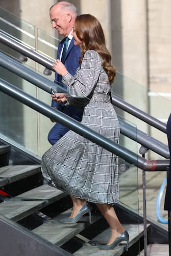 LONDON, ENGLAND - OCTOBER 05: Catherine, Duchess of Cambridge arrives at University College London on October 05, 2021 in London, England. (Photo by Neil Mockford/GC Images)
