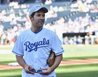 KANSAS CITY, MO - JUNE 23:  Paul Rudd pictured in the dugout during the 2017 Big Slick Celebrity Weekend at Kauffman Stadium on June 23, 2017 in Kansas City, Missouri.  (Photo by Fernando Leon/Getty Images)