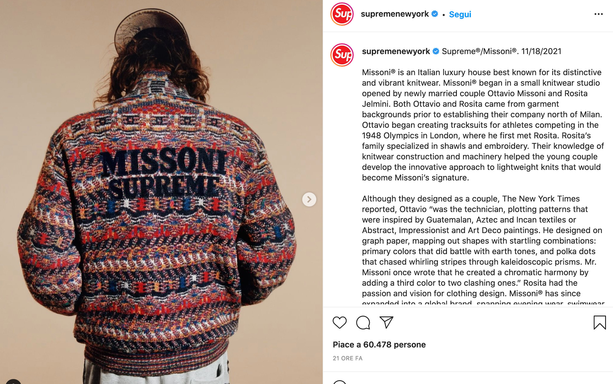 Supreme / Missoni, an unprecedented collaboration between the NY streetwear brand and the Italian Maison