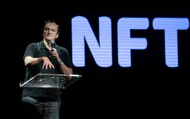 Filmmaker Quentin Tarantino speaks during the Annual Non-Fungible Token (NFT) Event in New York, U.S., on Tuesday, Nov. 2, 2021. NFT.NYC brings together over 500 speakers from the crypto, blockchain, and NFT communities for a three-day event of discussions and workshops. Photographer: Michael Nagle/Bloomberg via Getty Images