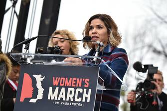 WASHINGTON, DC - JANUARY 21:  America Ferrera speaks onstage at the Women's March on Washington on January 21, 2017 in Washington, DC.  (Photo by Theo Wargo/Getty Images)