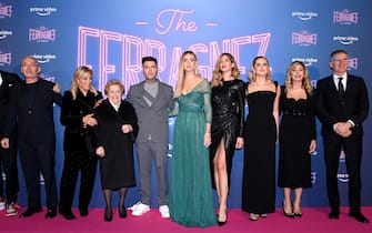 MILAN, ITALY - DECEMBER 02: (L-R) Franco Lucia, Annamaria Berrinzaghi, Luciana Violini, Fedez, Chiara Ferragni, Valentina Ferragni, Francesca Ferragni, Marina Di Guardo and Marco Ferragni attend the photocall of the tv series "The Ferragnez" on December 02, 2021 in Milan, Italy. (Photo by Daniele Venturelli/WireImage)