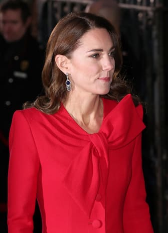 LONDON, ENGLAND - DECEMBER 08: Catherine, Duchess of Cambridge arrives for the "Together at Christmas" community carol service at Westminster Abbey on December 08, 2021 in London, England. (Photo by Chris Jackson/Getty Images)