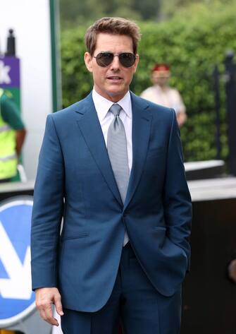 LONDON, ENGLAND - JULY 11: Tom Cruise attends day 13 of the Wimbledon Tennis Championships at All England Lawn Tennis and Croquet Club on July 11, 2021 in London, England. (Photo by Karwai Tang/WireImage)