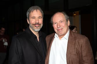 BEVERLY HILLS, CALIFORNIA - NOVEMBER 09: Filmmaker Denis Villeneuve (L) and composer Hans Zimmer attend the Film Independent Presents An Evening With...Denis Villeneuve event at the Wallis Annenberg Center for the Performing Arts on November 09, 2021 in Beverly Hills, California. (Photo by Amanda Edwards/Getty Images)
