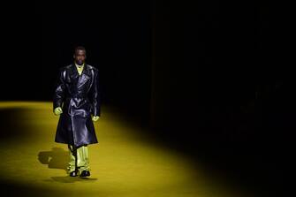 US actor Ashton Sanders presents a creation for Prada's Men's Fall/Winter 2022/2023 fashion collection on January 16, 2022 in Milan. (Photo by MIGUEL MEDINA / AFP) (Photo by MIGUEL MEDINA/AFP via Getty Images)