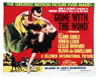 Gone With The Wind, poster, from left: Clark Gable, Vivien Leigh, 1939. (Photo by LMPC via Getty Images)