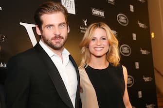 VIENNA, AUSTRIA - APRIL 24: Tomaso Trussardi (L) and Michelle Hunziker attend the Vienna Awards 2014 at MAK - Museum fuer angewandte Kunst on April 24, 2014 in Vienna, Austria.  (Photo by Moni Fellner/Getty Images)