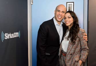 NEW YORK, NEW YORK - FEBRUARY 07: (EXCLUSIVE COVERAGE) US Senator Cory Booker and Rosario Dawson visit SiriusXM Studios on February 07, 2020 in New York City. (Photo by Bonnie Biess/Getty Images)