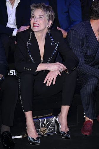 MILAN, ITALY - FEBRUARY 26: Sharon Stone is seen on the front row of the Dolce & Gabbana fashion show during the Milan Fashion Week Fall/Winter 2022/2023 on February 26, 2022 in Milan, Italy. (Photo by Daniele Venturelli/WireImage)
