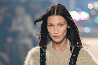 PARIS, FRANCE - MARCH 03: (EDITORIAL USE ONLY - For Non-Editorial use please seek approval from Fashion House) Bella Hadid walks the runway during the Isabel Marant  Womenswear Fall/Winter 2022-2023 show as part of Paris Fashion Week on March 03, 2022 in Paris, France. (Photo by Stephane Cardinale - Corbis/Corbis via Getty Images)