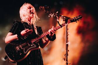 INDIO, CALIFORNIA - APRIL 15: Phoebe Bridgers performs onstage at the Outdoor Theatre during the 2022 Coachella Valley Music And Arts Festival on April 15, 2022 in Indio, California. (Photo by Rich Fury/Getty Images for Coachella)