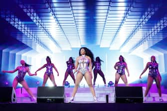 INDIO, CALIFORNIA - APRIL 16: Megan Thee Stallion performs onstage at the Coachella Stage during the 2022 Coachella Valley Music And Arts Festival on April 16, 2022 in Indio, California. (Photo by Kevin Mazur/Getty Images for Coachella)