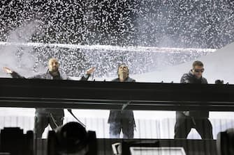 INDIO, CALIFORNIA - APRIL 17: (L-R) Steve Angello, Axwell, and Sebastian Ingrosso of Swedish House Mafia perform onstage at the Coachella Stage during the 2022 Coachella Valley Music And Arts Festival on April 17, 2022 in Indio, California. (Photo by Kevin Winter/Getty Images for Coachella)