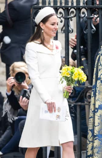 LONDON, ENGLAND - APRIL 25: Catherine, Duchess of Cambridge attends the Service of Commemoration and Thanksgiving at Westminster Abbey, commemorating Anzac Day on April 25, 2022 in London, England. ( (Photo by Samir Hussein/WireImage)