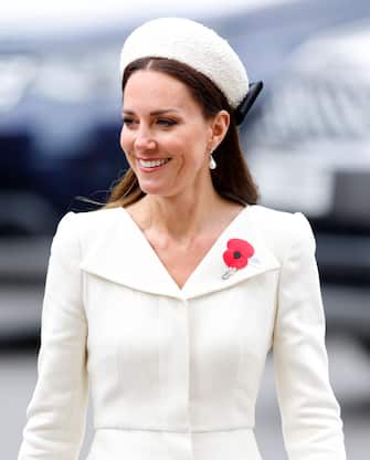 LONDON, UNITED KINGDOM - APRIL 25: (EMBARGOED FOR PUBLICATION IN UK NEWSPAPERS UNTIL 24 HOURS AFTER CREATE DATE AND TIME) Catherine, Duchess of Cambridge attends the Anzac Day Service of Commemoration and Thanksgiving at Westminster Abbey on April 25, 2022 in London, England. Anzac Day is the national day of remembrance in Australia and New Zealand marking the anniversary of the Anzac (Australian and New Zealand Army Corps) landings at Gallipoli in 1916 during the First World War. (Photo by Max Mumby/Indigo/Getty Images)