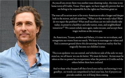 Strage Texas, Matthew McConaughey: "Epidemia che possiamo controllare"
