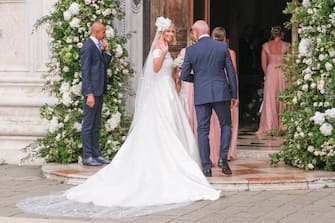 VENICE, ITALY - AUGUST 27: Federica Pellegrini enters the church for her wedding to Matteo Giunta on August 27, 2022 in Venice, Italy. (Photo by Stefano Mazzola/Getty Images)