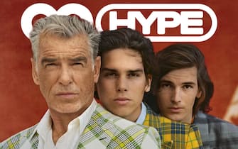 Pierce Brosnan poses with his sons Dylan and Paris on the cover of GQ.  PHOTO