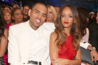 LOS ANGELES, CA - FEBRUARY 10:  Singers Chris Brown (L) and Rihanna attend the 55th Annual GRAMMY Awards at STAPLES Center on February 10, 2013 in Los Angeles, California.  (Photo by Christopher Polk/Getty Images for NARAS)