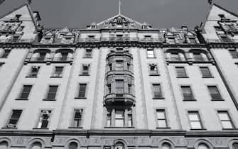 New York City, United States - old building in Midtown Manhattan.  Dakota building.  Black and white tone - retro monochrome color style.