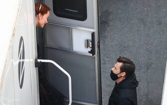 **FILE PHOTOS** Los Angeles, CA  - Harry Styles is seen visiting fellow cast member Olivia Wilde's trailer on November 3, 2020 on the set of "Don't Worry Darling". Harry appeared to put a big smile on Olivia's face as the two costars chatted on the set.  Harry and Olivia are now officially a new couple after being spotted holding hands this weekend as they attended a friend's wedding together.

Pictured: Olivia Wide, Harry Styles

BACKGRID USA 4 JANUARY 2021 

USA: +1 310 798 9111 / usasales@backgrid.com

UK: +44 208 344 2007 / uksales@backgrid.com

*UK Clients - Pictures Containing Children
Please Pixelate Face Prior To Publication*