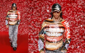 Milan Fashion Week, Diesel sends the collaboration with Durex on the catwalk.  PHOTO