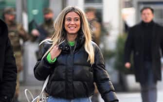 Milan, 14-02-2023 Diletta Leotta, at the center of gossip rumors that she might see her pregnant with her boyfriend LORIS KARIUS, leaves the radio station where she works, and together with Daniele Battaglia takes a walk until she reaches the car will take home.  At the moment neither Diletta nor Karius have denied or confirmed the rumors of an alleged pregnancy.