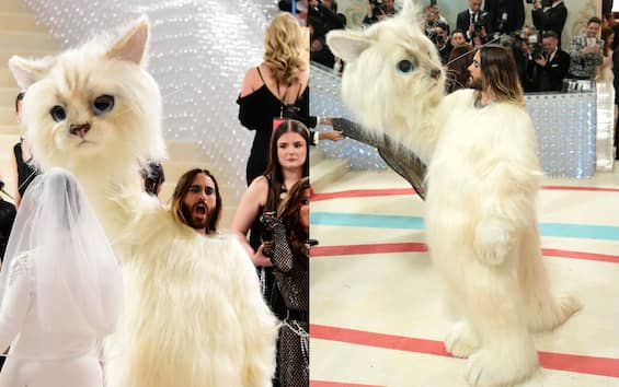 Met Gala 2023, Jared Leto’s dress, inspired by Lagerfeld Choupette’s cat.  VIDEO