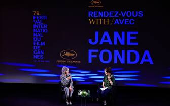 US actress Jane Fonda attends a "Rendez-Vous With Jane Fonda " at the 76th edition of the Cannes Film Festival in Cannes, southern France, on May 26, 2023. (Photo by Valery HACHE / AFP) (Photo by VALERY HACHE/AFP via Getty Images)