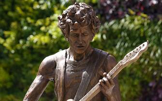 A general view of "The Glimmer Twins", a statue of Rolling Stones Sir Mick Jagger and Keith Richards created by sculptor Amy Goodman, during its unveiling at One Bell Corner in Dartford, Essex. The statue has been commissioned by Dartford Borough Council to celebrate two of the town's most famous former residents. Picture date: Wednesday August 9, 2023.