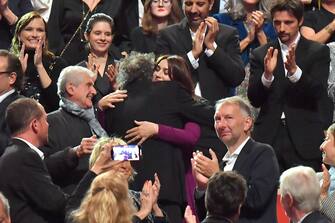 LYON, FRANCE - OCTOBER 21: Tim Burton and Monica Bellucci attends the Lumiere Award ceremony during the 14th Film Festival Lumiere on October 21, 2022 in Lyon, France.  (Photo by Dominique Charriau/WireImage)