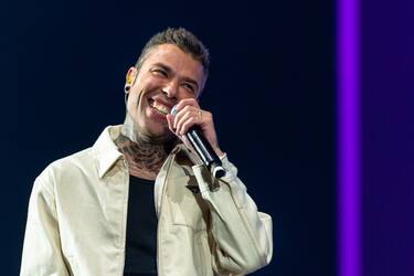 Fedez guest of Article 31, performs live  during  Articolo 31 - Il Ritorno, Music Concert in Assago (Milan), Italy, May 18 2023