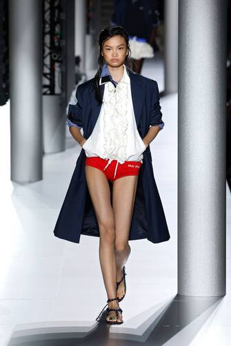 1715077266 PARIS, FRANCE - OCTOBER 3: (EDITORIAL USE ONLY - For Non-Editorial use please seek approval from Fashion House) A model walks the runway during the Miu Miu Womenswear Spring/Summer 2024 show as part of Paris Fashion Week on October 3, 2023 in Paris, France. (Photo by Estrop/Getty Images)