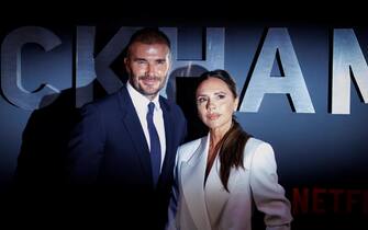 epa10898038 British former soccer player David Beckham (L) and his wife, British fashion designer Victoria Beckham attend the premiere of 'Beckham' at the Curzon Mayfair, London, Britain, 03 October 2023. The four-part documentary series launches on Netflix on 04 October 2023.  EPA/Tolga Akmen
