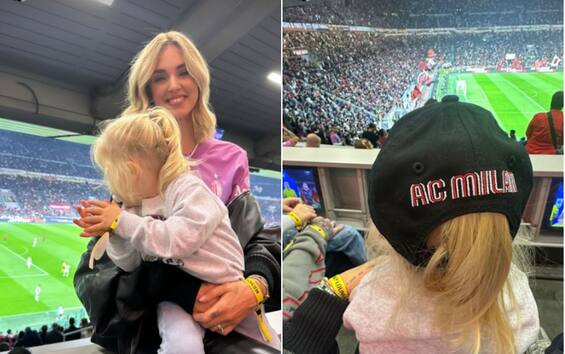 Fedez and Chiara Ferragni at San Siro with their children for the Milan-Juve match
