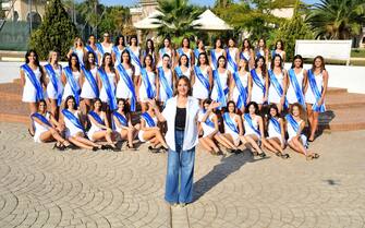 Rossano Corigliano: BV Airone resort.  Group participating in Miss Italia 2023.  In the photo: Patrizia Mirigliani and the group of 40 Misses selected for Miss Italia 2023