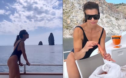 Elisabetta Canalis alle Eolie contratta il prezzo dei gamberi in barca