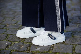 DUSSELDORF, GERMANY - FEBRUARY 06: Ann-Kathrin GÃ¶tze is seen wearing navy jogger pants Dior, white sneaker Dior on February 06, 2021 in Dusseldorf, Germany. (Photo by Christian Vierig/Getty Images)