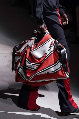 PARIS, FRANCE - MARCH 01: (EDITORIAL USE ONLY) A model bag detail, walks the runway during the Givenchy as part of the Paris Fashion Week Womenswear Fall/Winter 2020/2021 on March 01, 2020 in Paris, France. (Photo by Peter White/Getty Images)