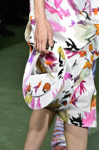 PARIS, FRANCE - OCTOBER 01: A model, bag detail, walks the runway during the Alphonse Maitrepierre Womenswear Spring/Summer 2021 show as part of Paris Fashion Week on October 01, 2020 in Paris, France. (Photo by Peter White/Getty Images)