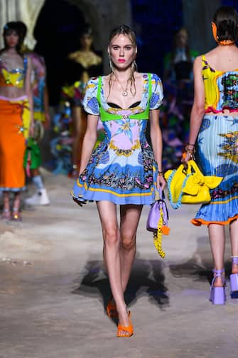 MILAN, ITALY - SEPTEMBER 25: Kiki Willems walks the runway at the Versace fashion show during the Milan Women's Fashion Week on September 25, 2020 in Milan, Italy. (Photo by Handout/Versace Press Office via Getty Images)
