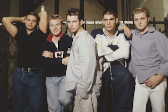 Boyzone (L - R Keith Duffy, Ronan Keating, Stephen Gately, Shane Lynch, Mikey Graham), 1996.  (Photo by Tim Roney/Getty Images)